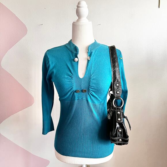 Vintage Y2K Blue Babydoll Top 2000s Coquette Fairycore Indie Sleaze Medium - Picture 1 of 7